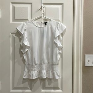 Ann Taylor Petite Smocked Waist Flutter Sleeve Top.